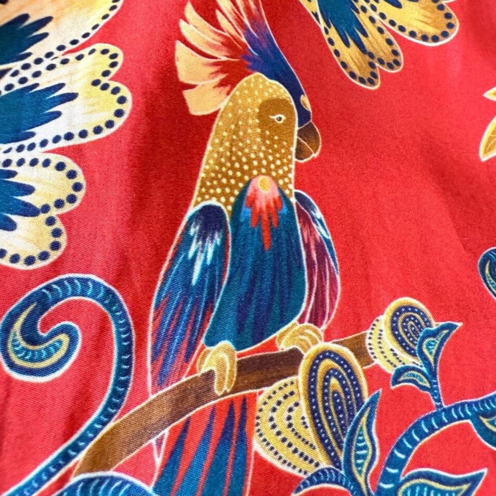 FARM Rio Red Blue Parrot Floral Cutout Midi Dress Long Sleeve Size M - Picture 9 of 16